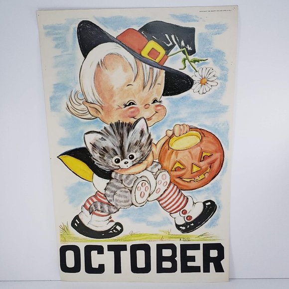 Vintage 1968 Classroom Poster Print Atrelle Dill Roberta Ross October Halloween